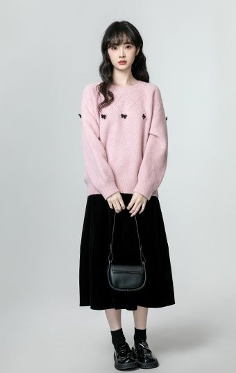 Pink Bow Loose Knit Sweater