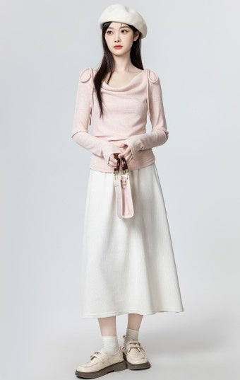 Pink Bow Tie Irregular Long Sleeve Top