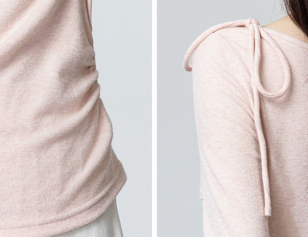 Pink Bow Tie Irregular Long Sleeve Top