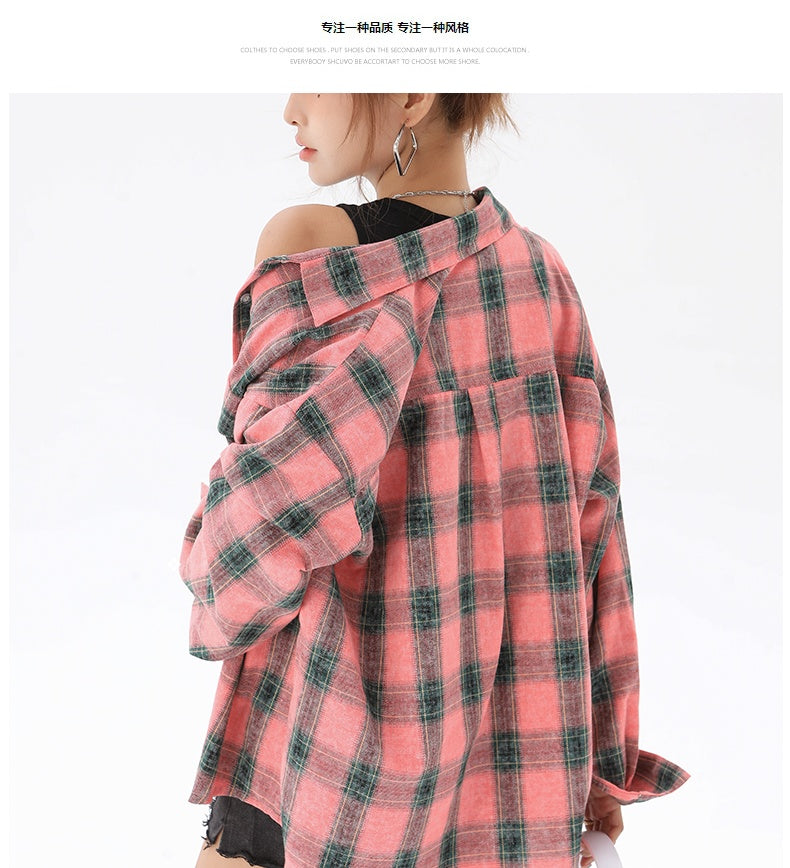 Pink Button Up Plaid Shirt