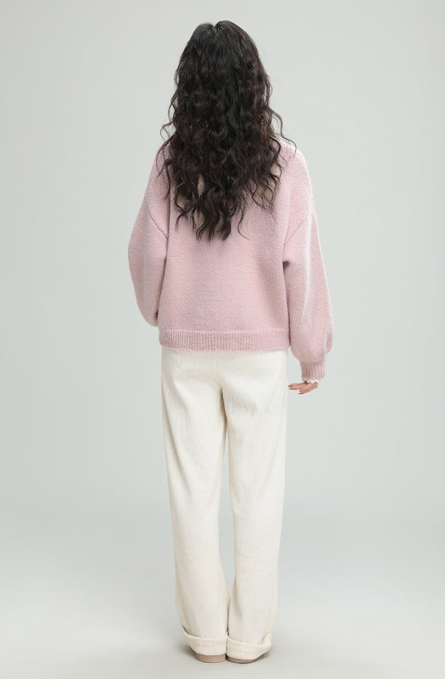 Pink Cartoon Bow Knit Sweater
