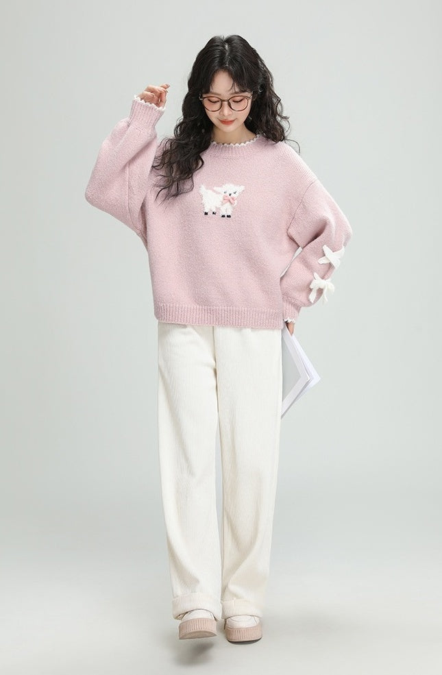 Pink Cartoon Bow Knit Sweater