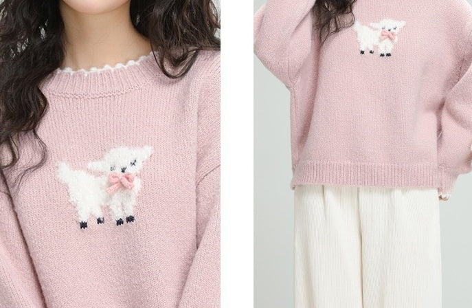 Pink Cartoon Bow Knit Sweater