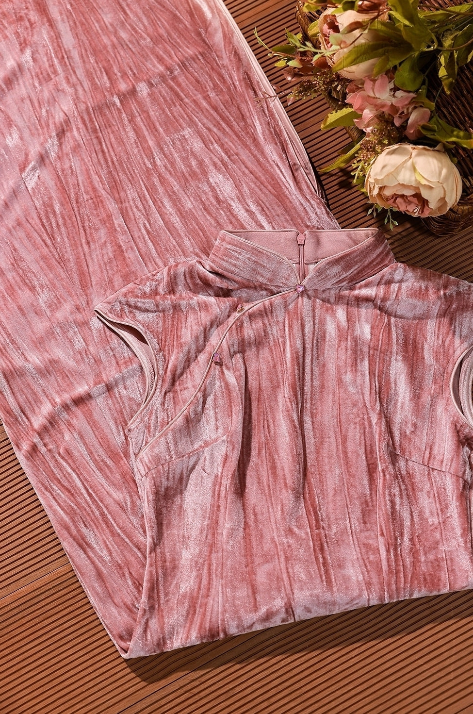 Pink Chinese Style Velvet Dress