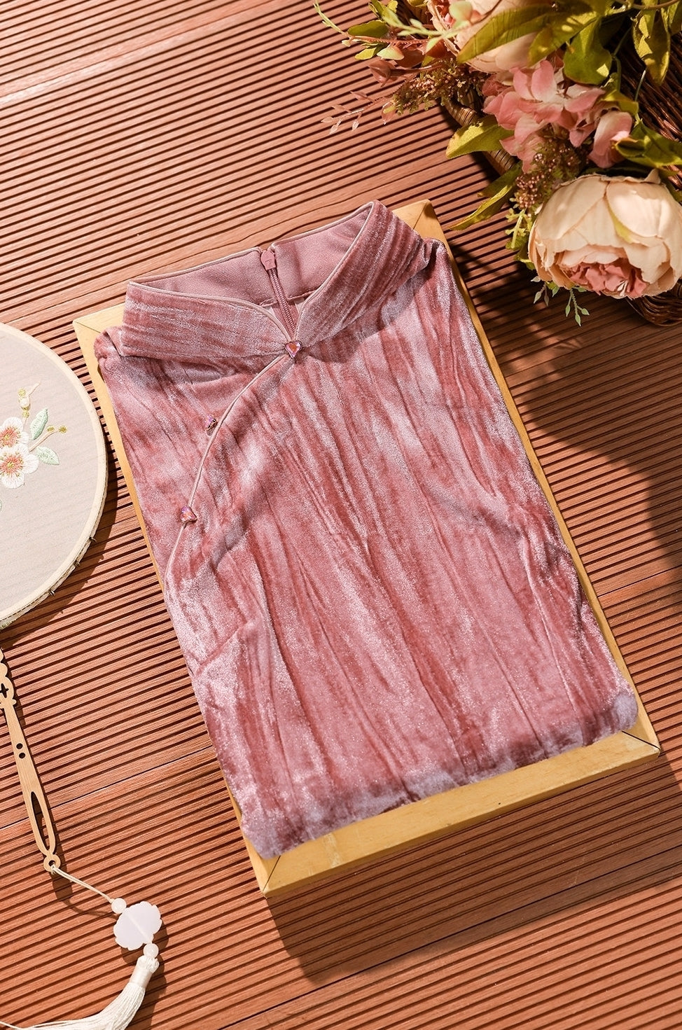 Pink Chinese Style Velvet Dress