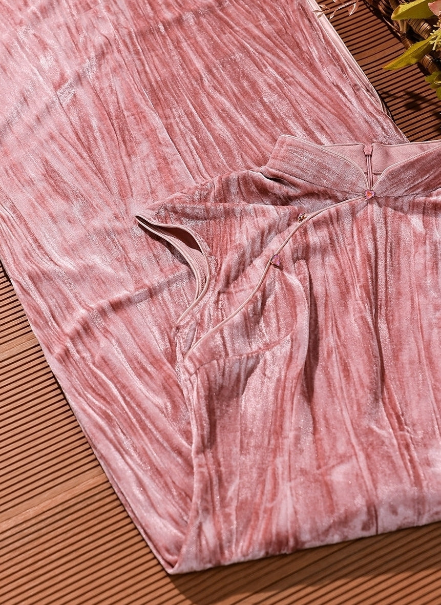 Pink Chinese Style Velvet Dress