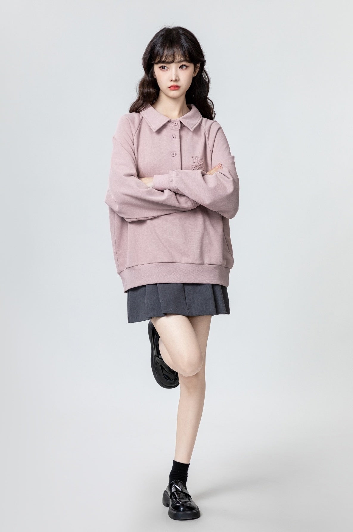Pink Collared Pullover Sweatshirt