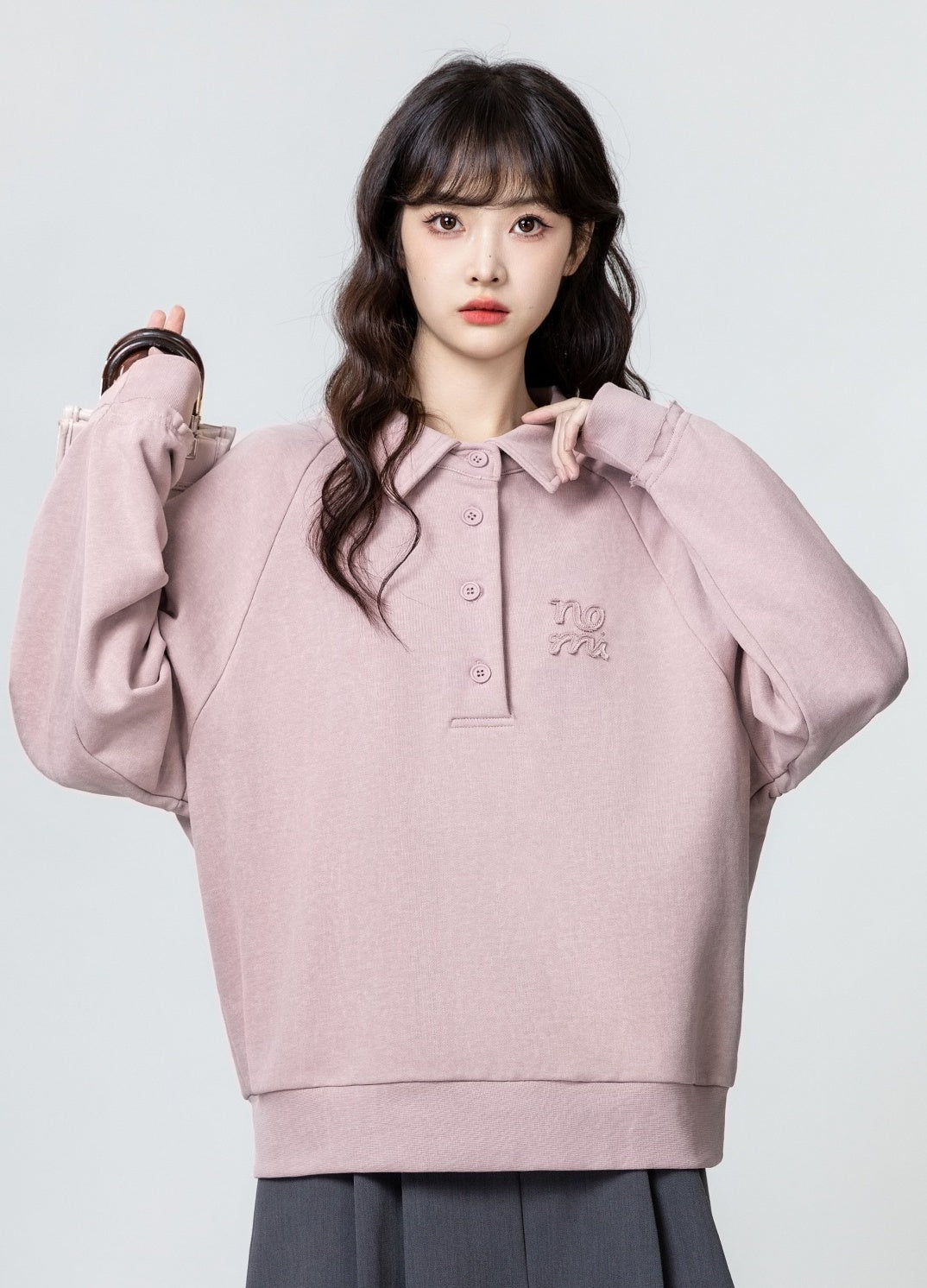 Pink Collared Pullover Sweatshirt