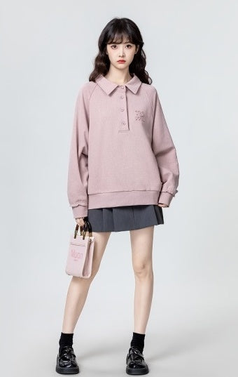 Pink Collared Pullover Sweatshirt