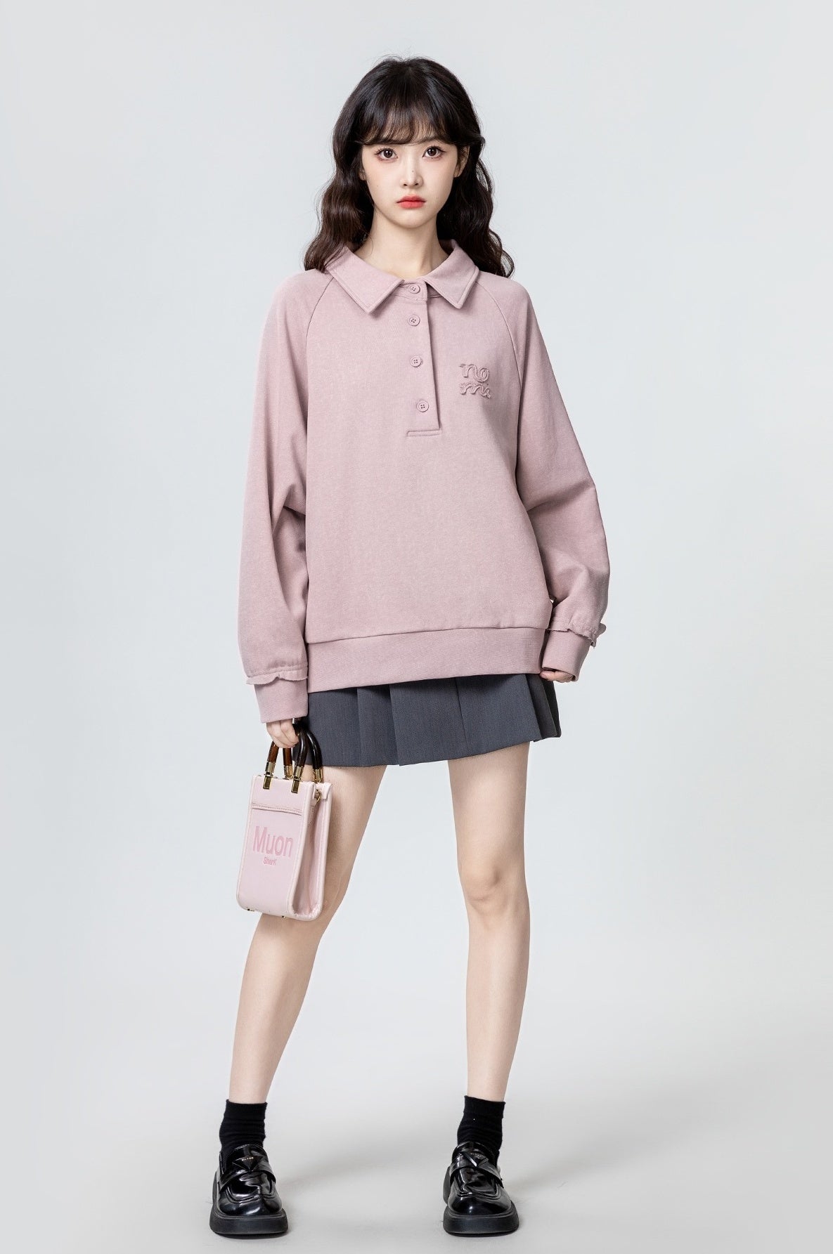 Pink Collared Pullover Sweatshirt