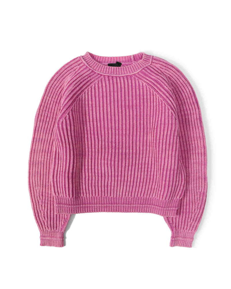 Pink Crewneck Ribbed Knit Sweater