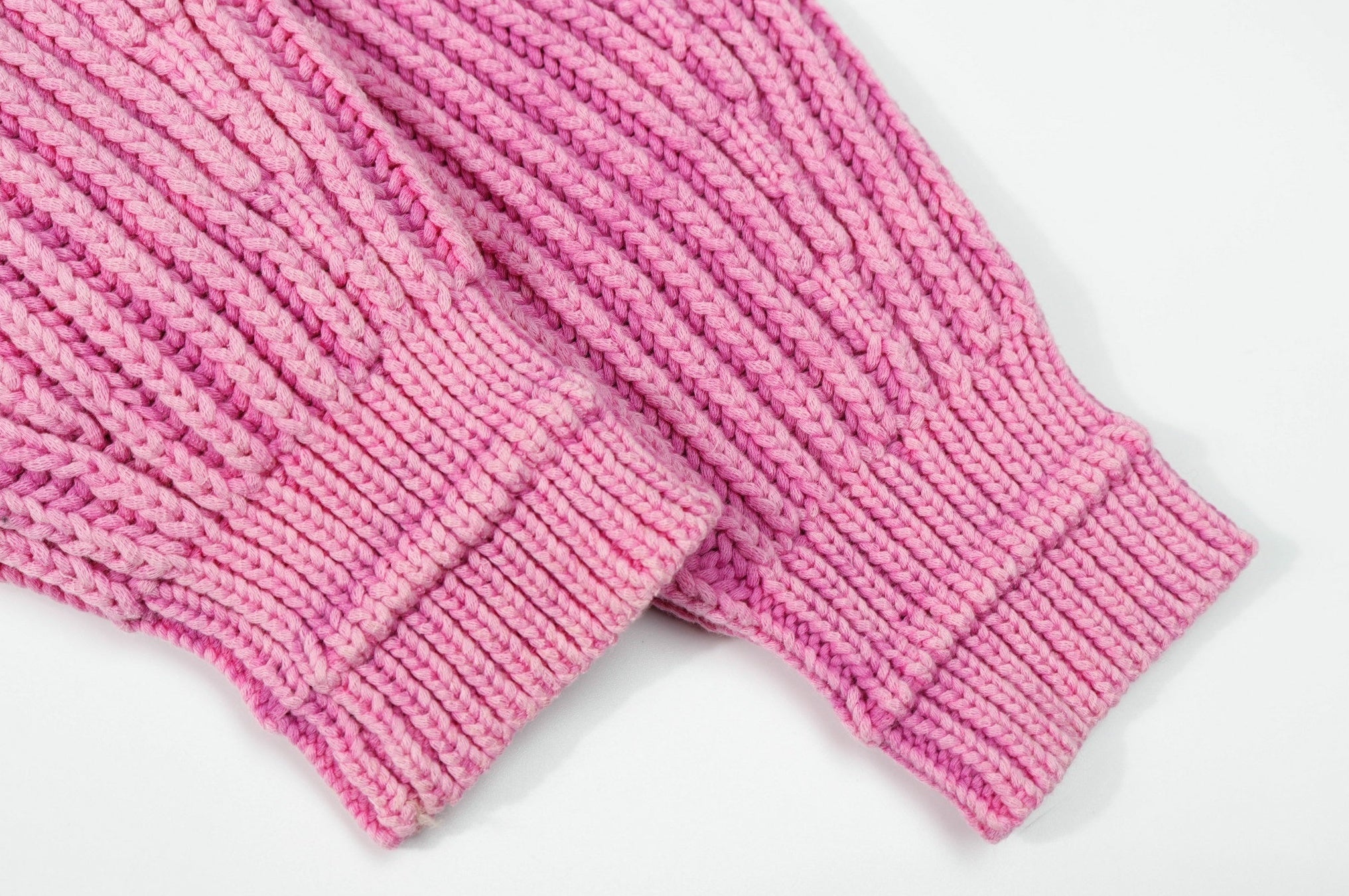 Pink Crewneck Ribbed Knit Sweater