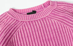 Pink Crewneck Ribbed Knit Sweater