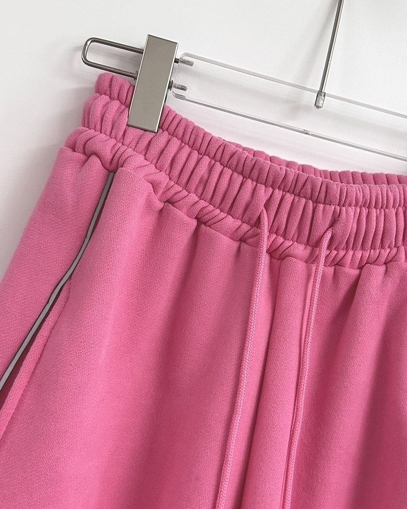 Pink Cropped Hooded Jacket And Sweatpants Set