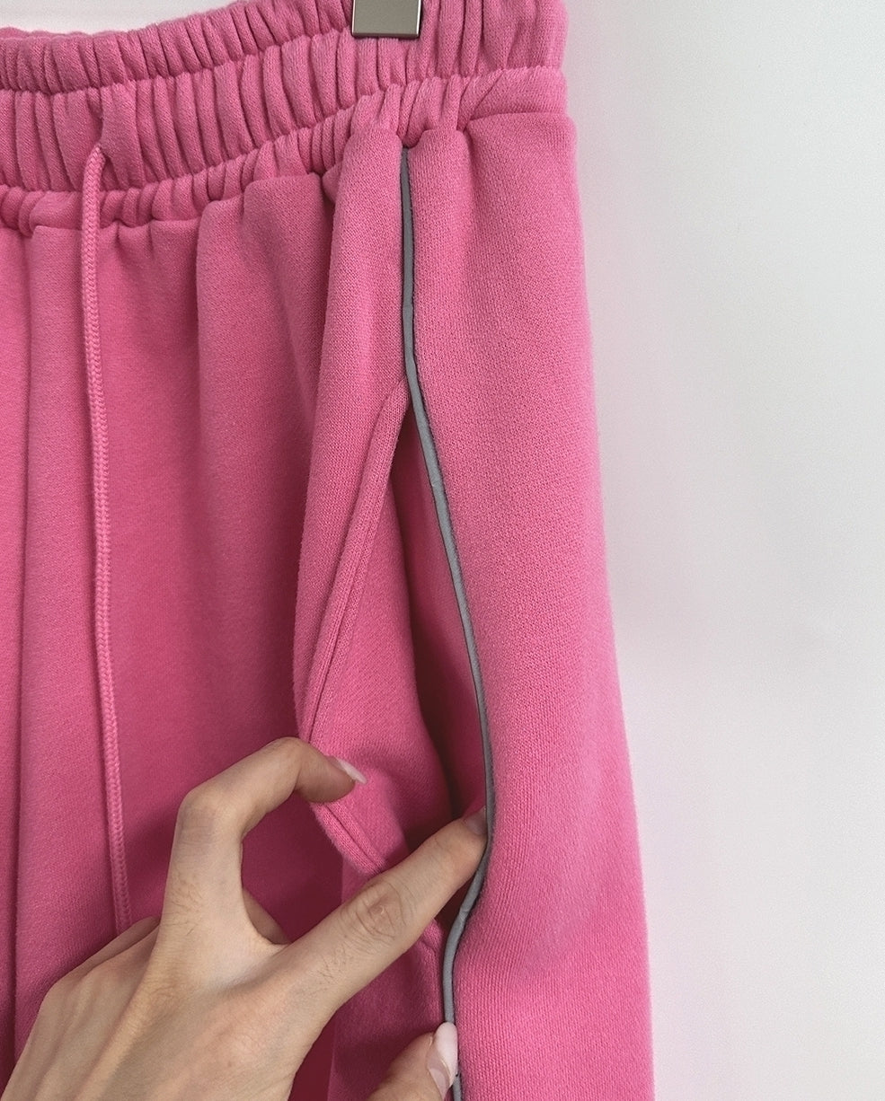 Pink Cropped Hooded Jacket And Sweatpants Set