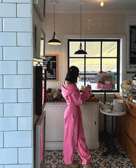 Pink Cropped Hooded Jacket And Sweatpants Set