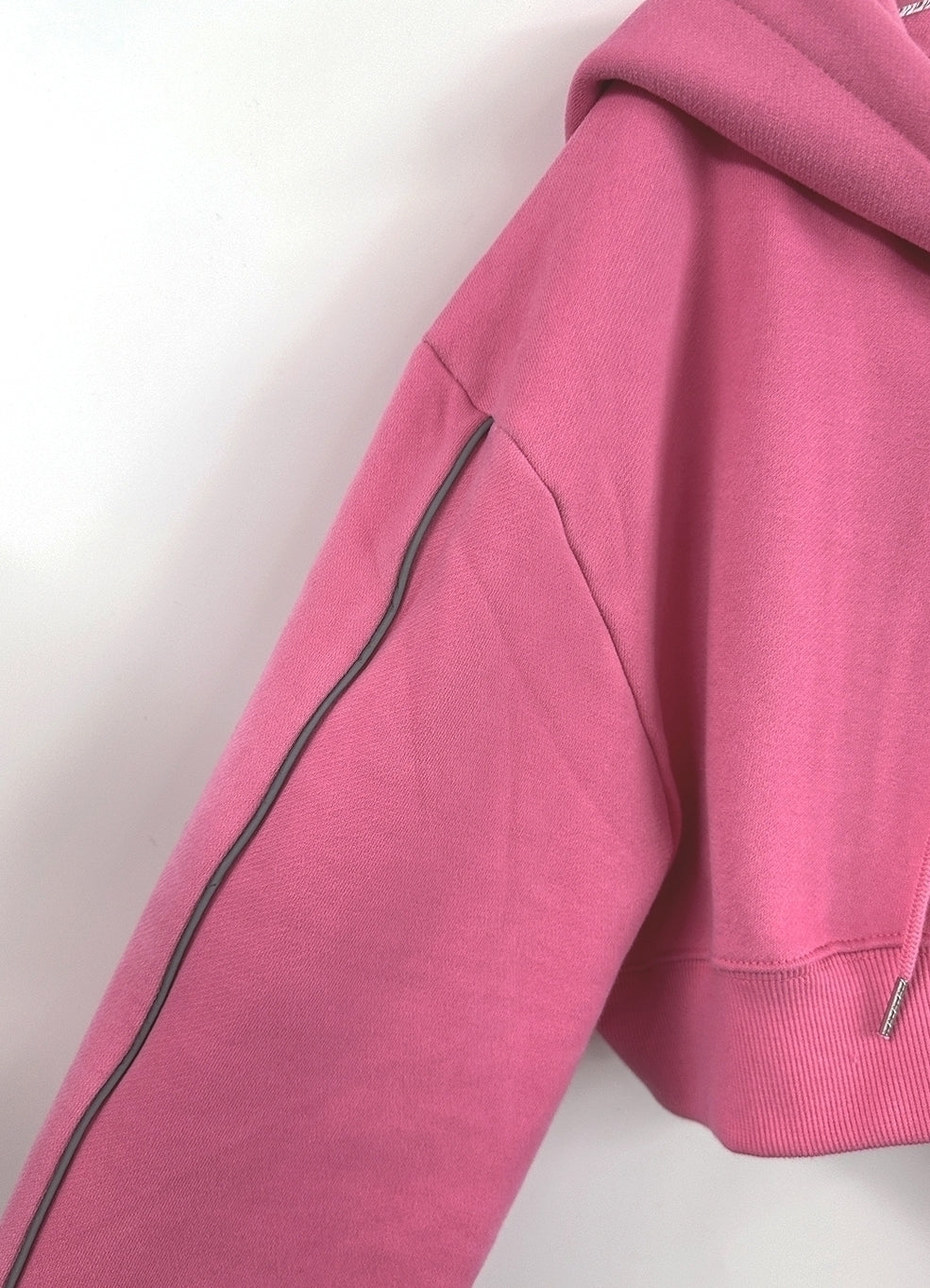 Pink Cropped Hooded Jacket And Sweatpants Set