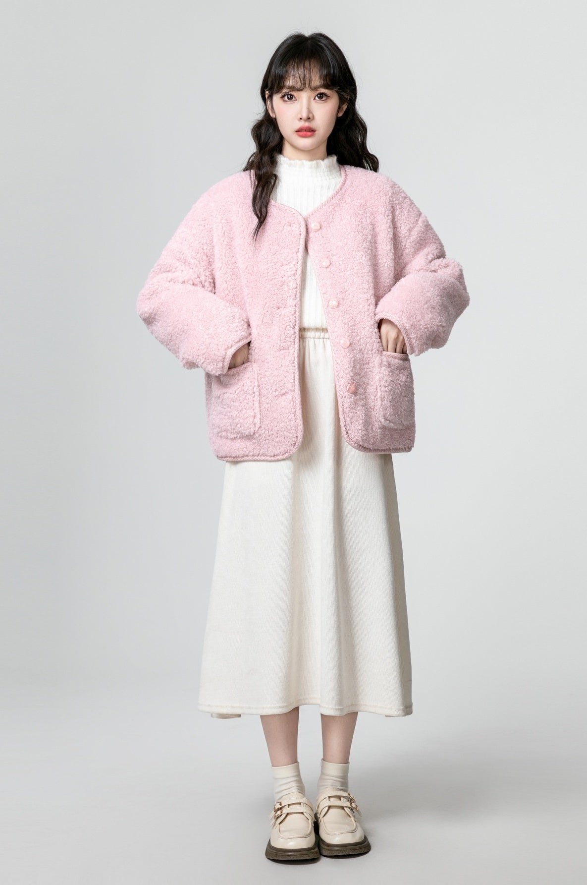 Pink Fleece Lined Winter Coat