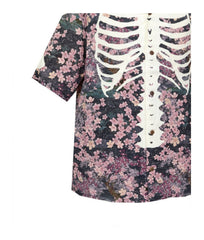 Pink Floral Skeleton Print Shirt
