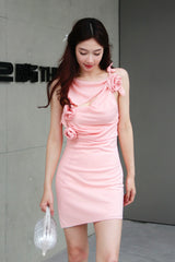 Pink Flower Accent Cut-Out Dress