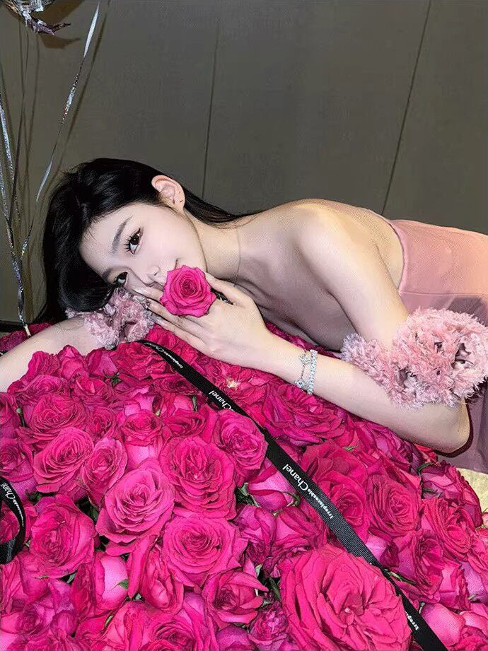 Pink Flower Sleeves Off-Shoulders Fairy Dress
