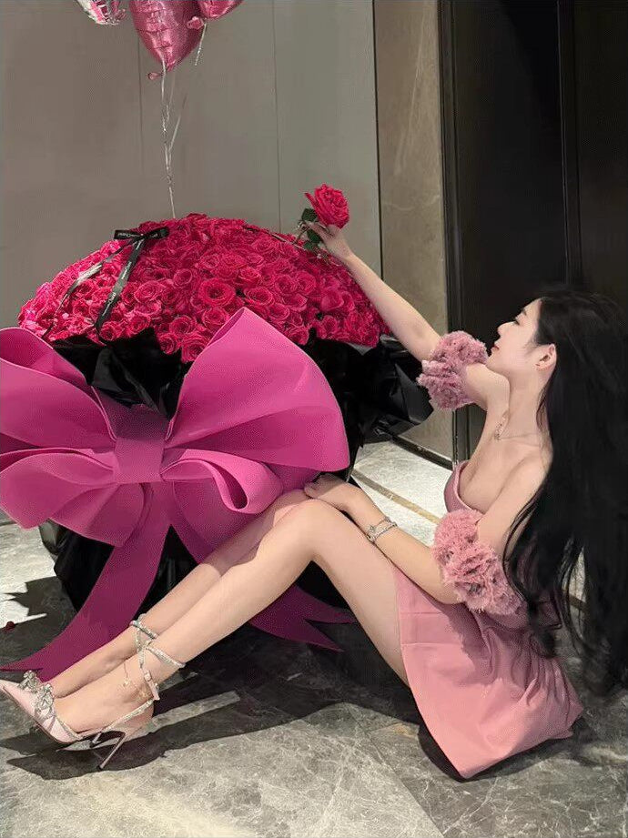 Pink Flower Sleeves Off-Shoulders Fairy Dress