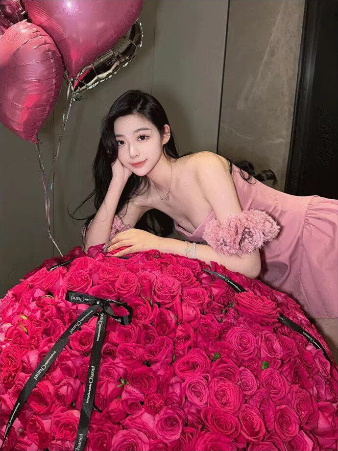 Pink Flower Sleeves Off-Shoulders Fairy Dress