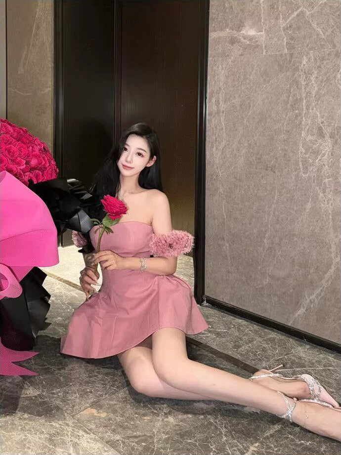 Pink Flower Sleeves Off-Shoulders Fairy Dress
