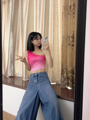 Pink Gradient Asymmetric Crop Top