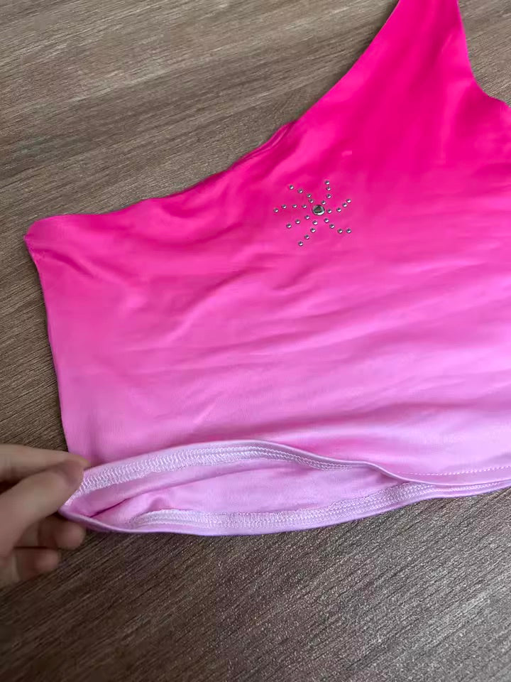 Pink Gradient Asymmetric Crop Top