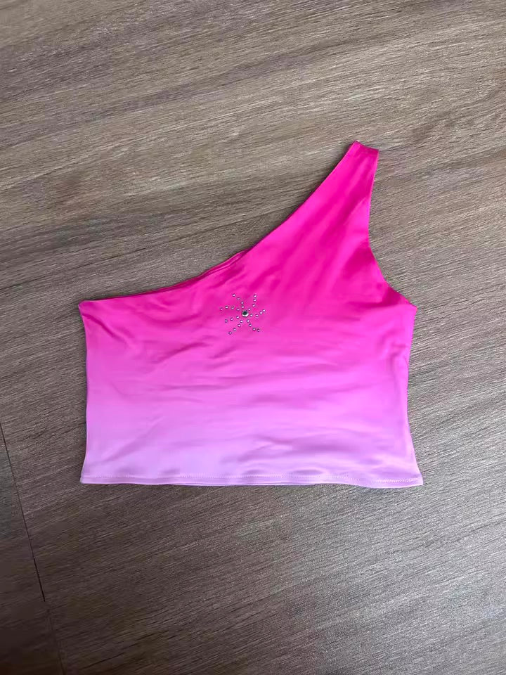 Pink Gradient Asymmetric Crop Top