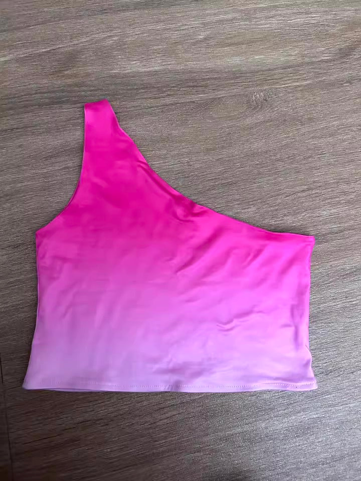 Pink Gradient Asymmetric Crop Top