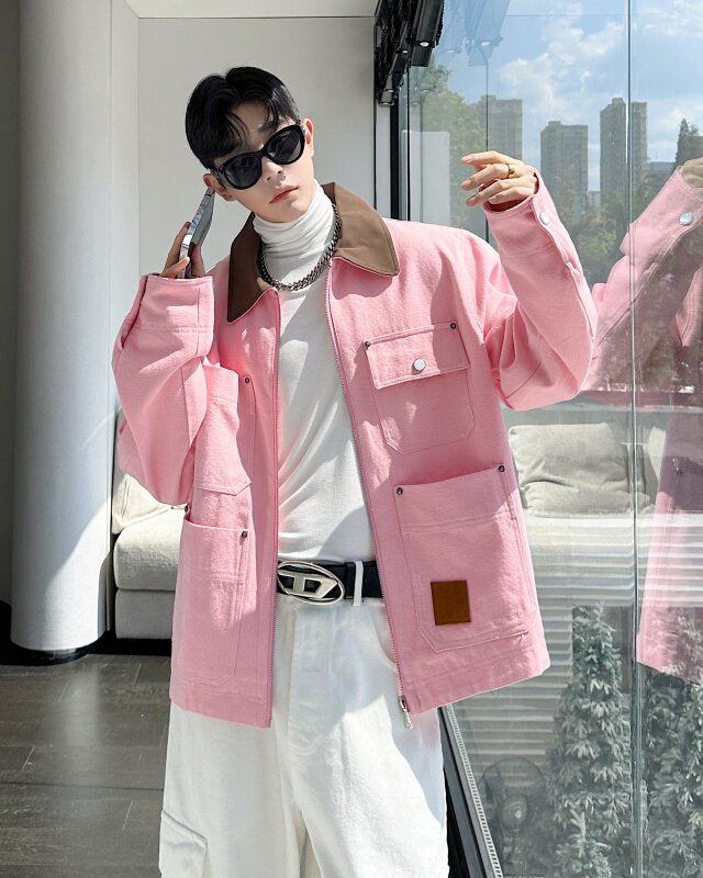 Pink Jacket With Brown Collar