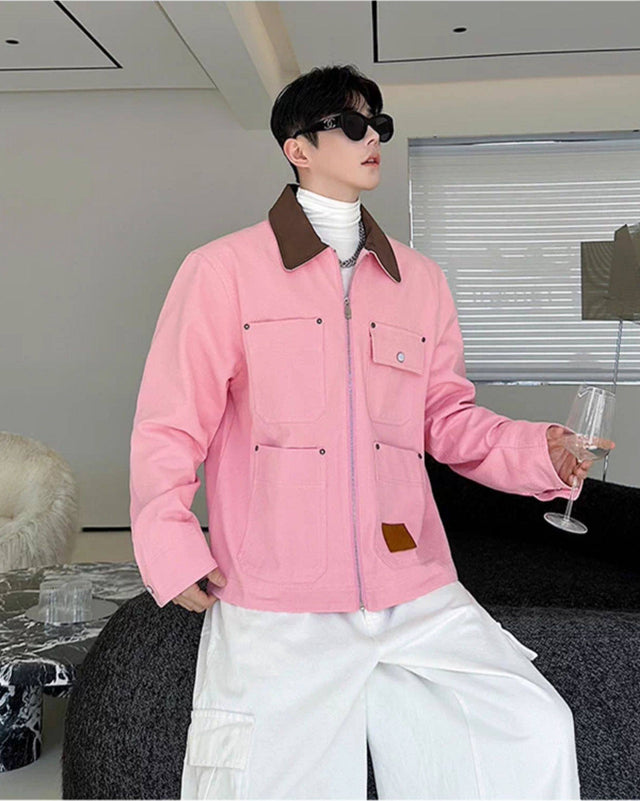 Pink Jacket With Brown Collar