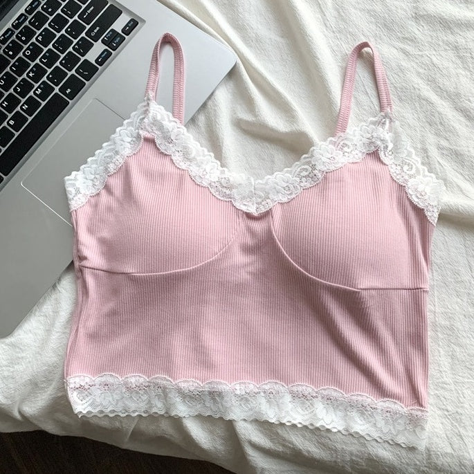 Pink Lace Bustier Sling Crop Top
