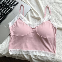 Pink Lace Bustier Sling Crop Top