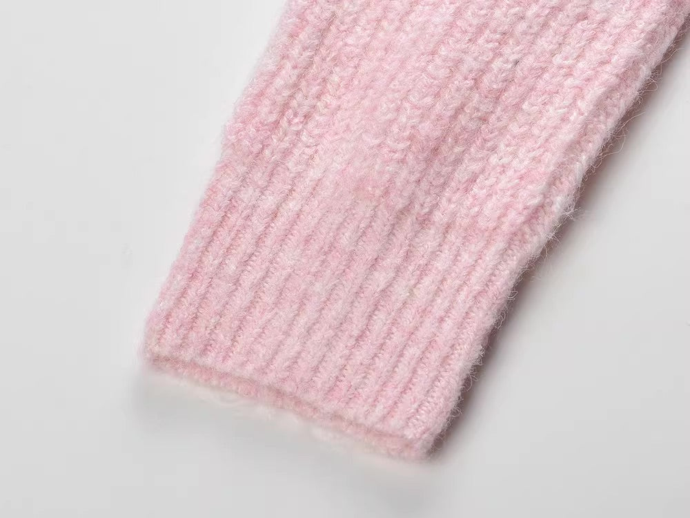 Pink Lace Collar Knitted Cardigan