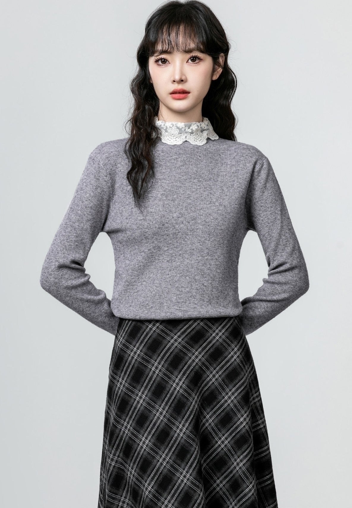 Pink Lace Trim Knit Turtleneck Sweater Top