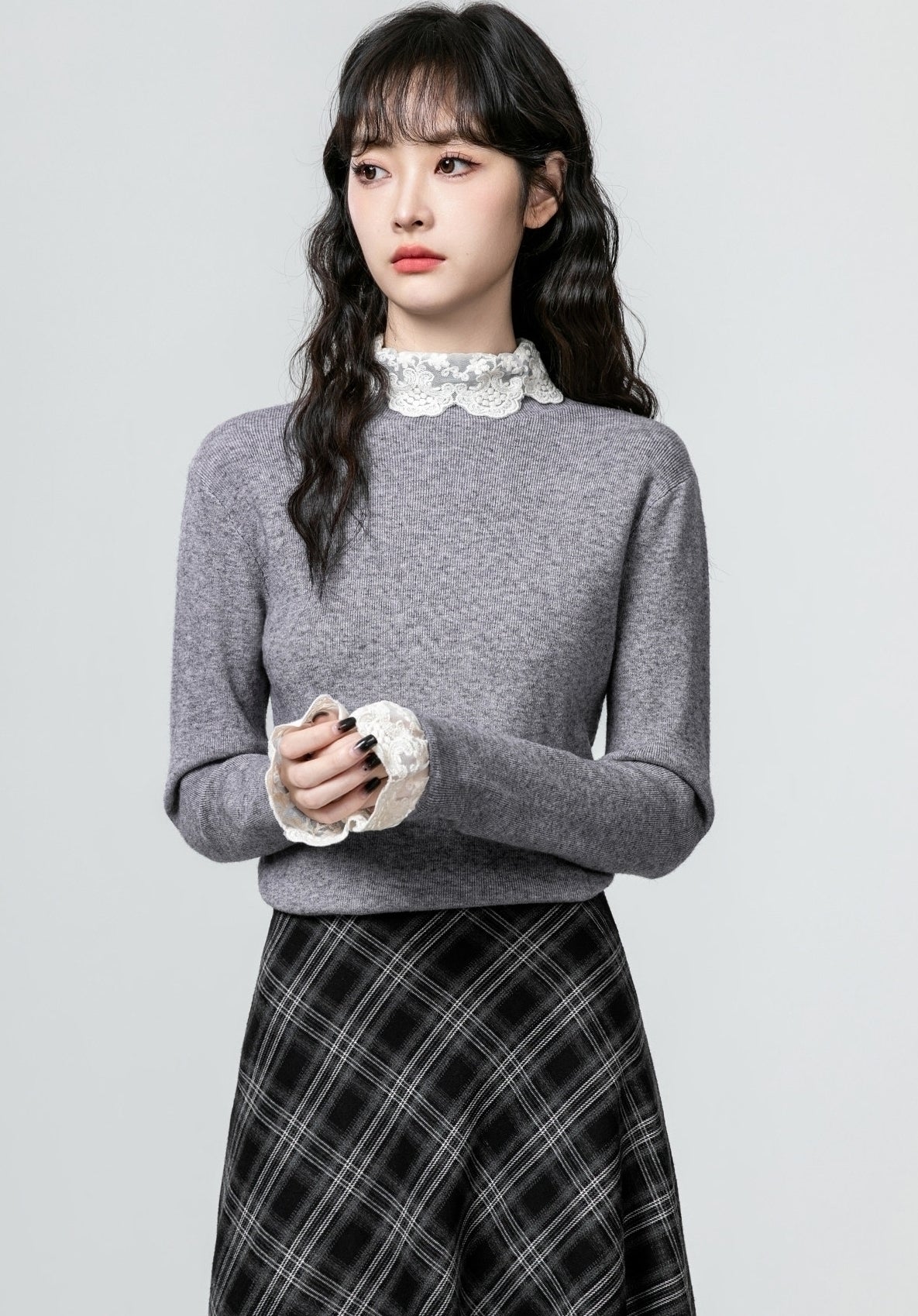 Pink Lace Trim Knit Turtleneck Sweater Top