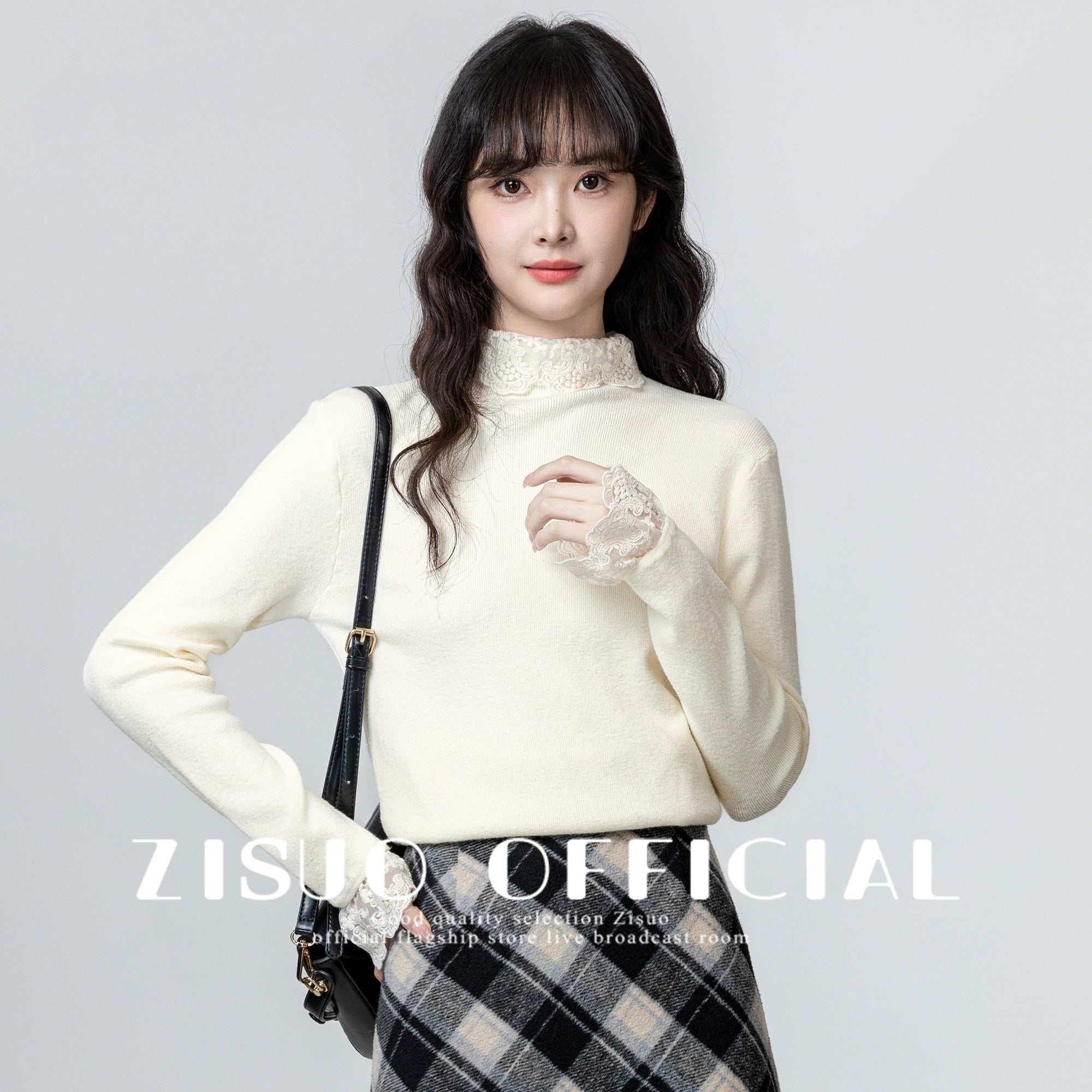 Pink Lace Trim Knit Turtleneck Sweater Top