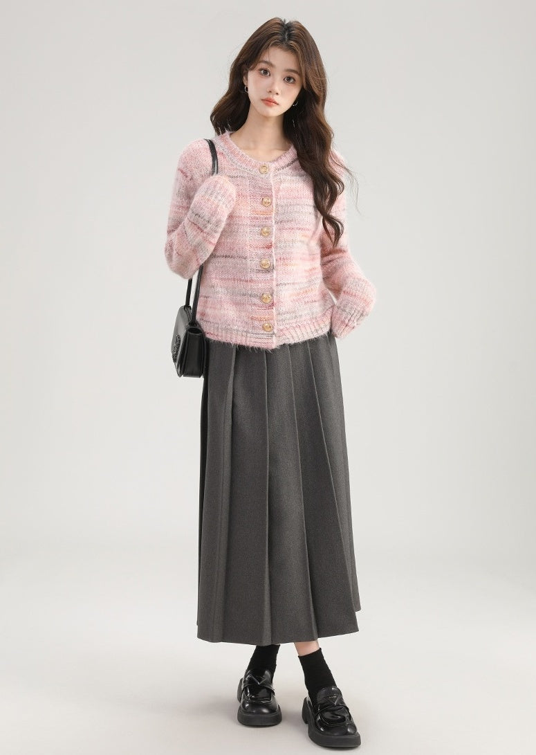 Pink Mohair Knit Cardigan Sweater