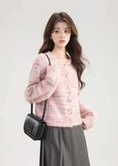 Pink Mohair Knit Cardigan Sweater