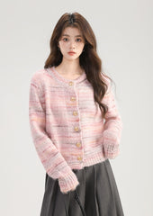 Pink Mohair Knit Cardigan Sweater