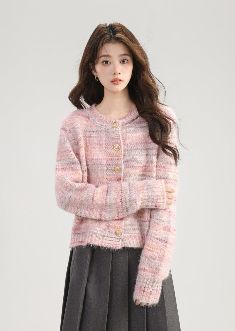 Pink Mohair Knit Cardigan Sweater