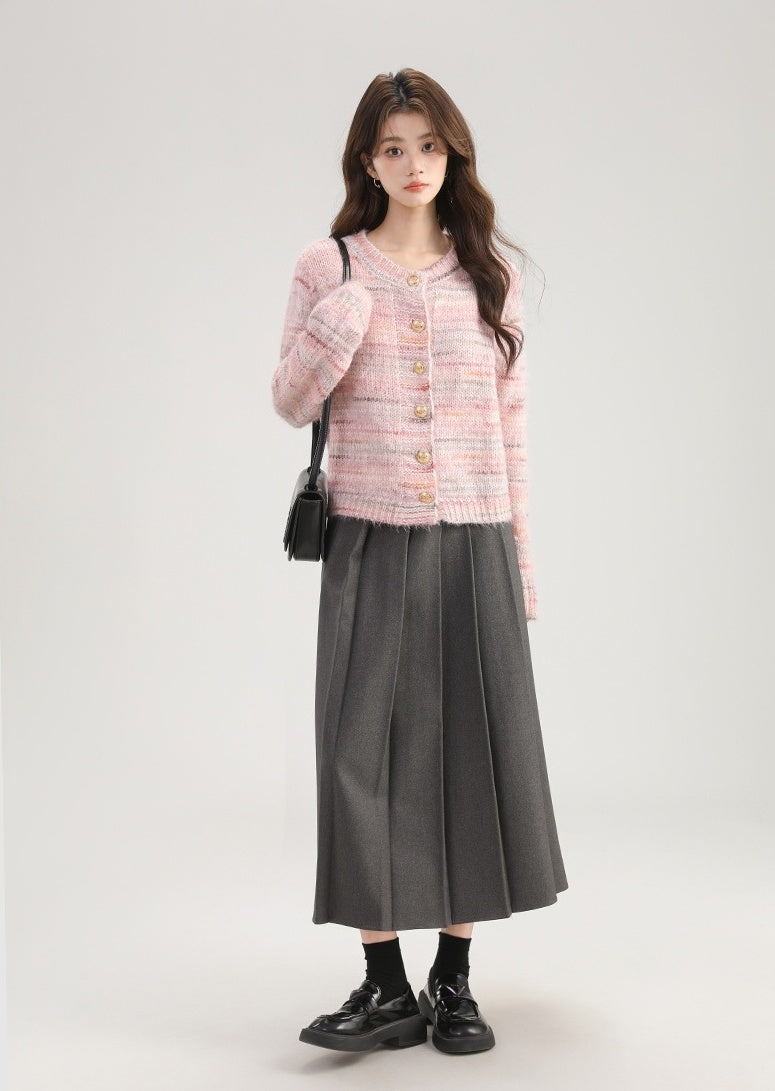 Pink Mohair Knit Cardigan Sweater