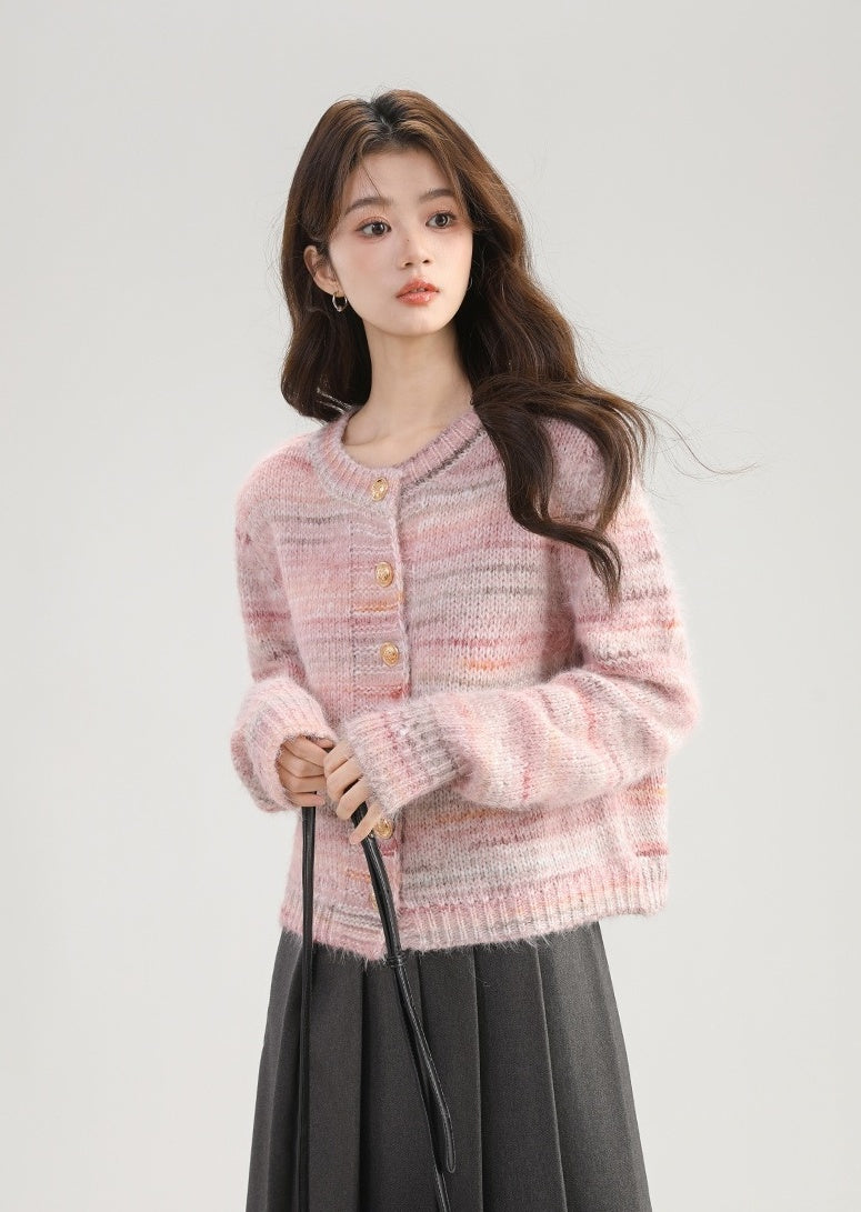 Pink Mohair Knit Cardigan Sweater