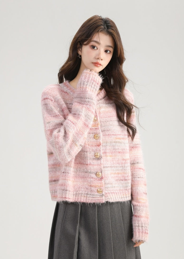 Pink Mohair Knit Cardigan Sweater