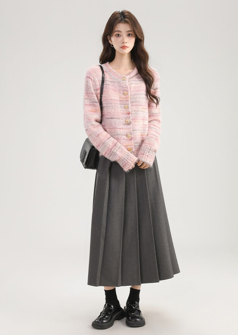 Pink Mohair Knit Cardigan Sweater