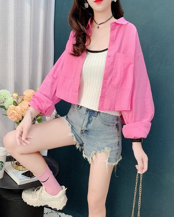 Pink Oversized Cropped Shirt