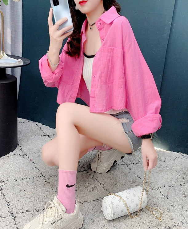 Pink Oversized Cropped Shirt